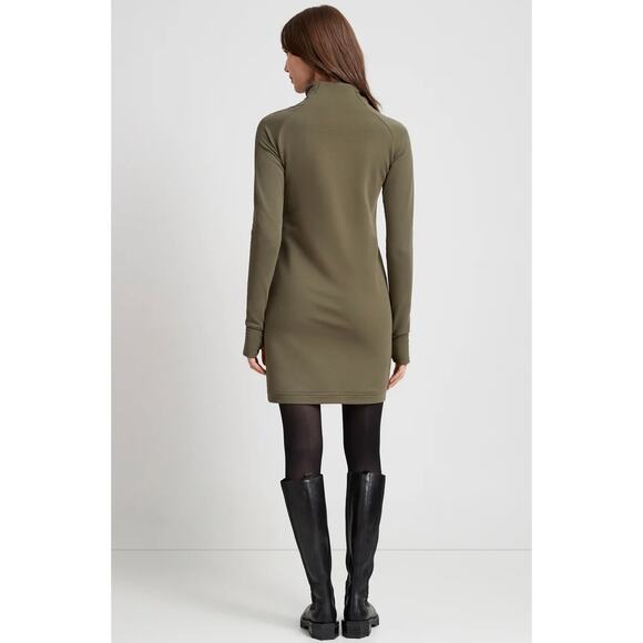 Marcella NYC Alani Olive Sweatshirt Dress Small Funnel Neck Zip Pullover Mini - Picture 9 of 16